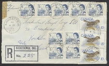 1969 Registered Cover Kashechewan ONT to Yorkton SASK 9x #458 + 3x #497