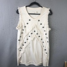 Modern Dress Womens M White Studded Fringe Tank Mini Boho Festival Beach
