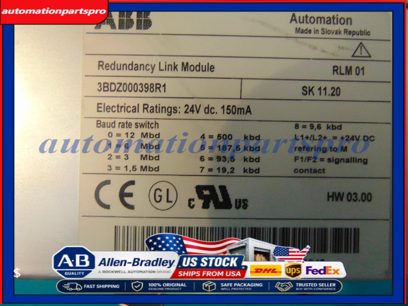 ABB RLM01 Redundancy Link Module 3BDZ000398R1 SK 11.20 Clean Unit