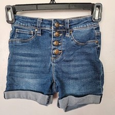 YMI Girls 8 High Rise Exposed Button Fly Heart Denim Blue Shorts