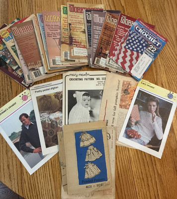 21 Crochet/knit/sew Items: The Workbasket Magazines,  1985-1987, apron Patterns