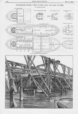 LONDON Blackfriars Bridge im Bau 2 x antike Drucke 1876