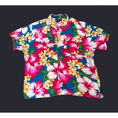 Ralph Lauren 2XL Viscose Pink Hawaiian Shirt Mens Button Up All Over Print RACK