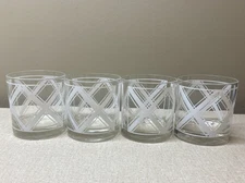 Set Of 4 Georges Briard White Lattice Double Old Fashioned Rocks Glasses VGC
