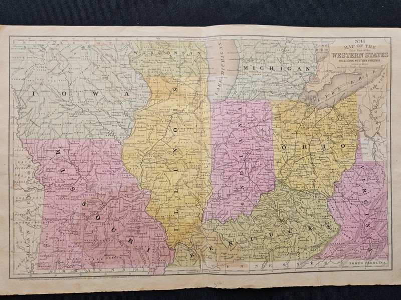 1852 Mitchell Map Virginia Kentucky Ohio Indiana Iowa Missouri Pre Civil War