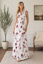Vintage Juli Miller Long Maxi Dress Women's 12 White Floral Tie-Waist Retro USA