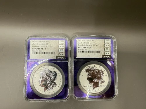 2025-S Reverse Proof $1 Morgan and Peace Silver Dollar 2pc Set NGC PF70