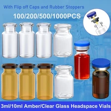 1000PCS 3ml/10ml Headspace Vials Amber/Clear Glass Bottle Crimp top Flat HPLC