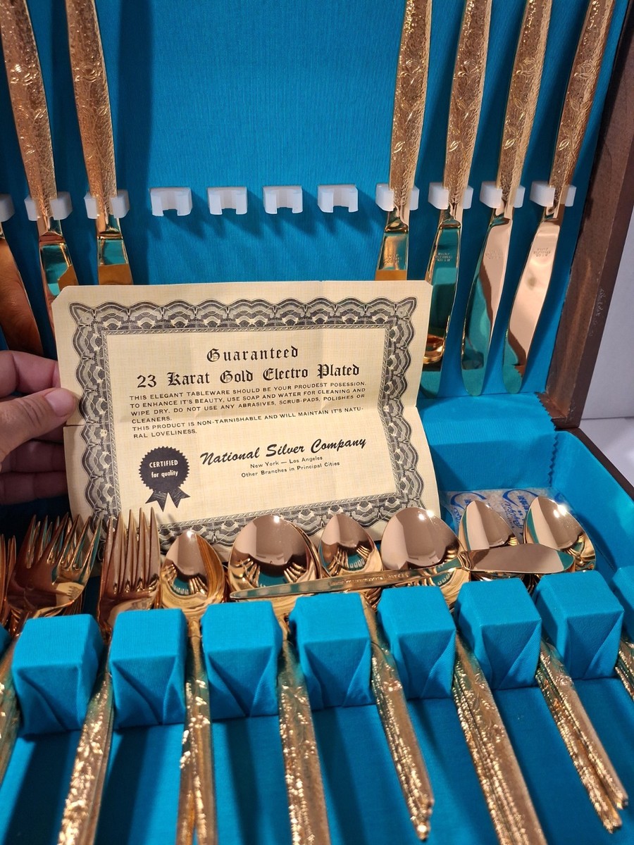 National Silver Co 23K Gold Electroplate Flatware Set Fleur