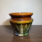 Vintage McCoy Blended Blue/Brown Pottery Stoneware Sunburst Jardiniere 9” *NOTE*