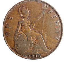 1918 KN GREAT BRITAIN PENNY - Rare Type Coin - FREE SHIP - Britain Bin 18