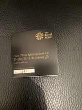 Royal mint Gold PROOF £5 Coin 2014 D day Alderney COA ONLY NO COIN