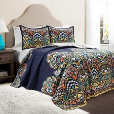 Clara Quilt 3 Piece Reversible Bedding Set, Full/Queen, Navy