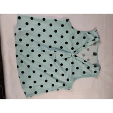 SHEIN Womens Top XL Blue Polka Dot Sleeveless V Neck Blouse Casual
