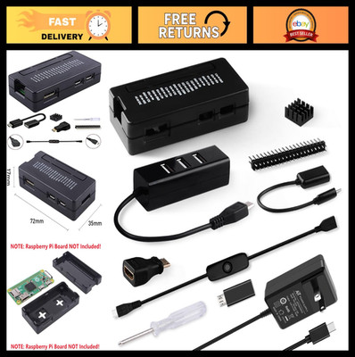 Pi Zero 2 W Case Kit - Power Supply, Heatsink, 4-Port USB Hub, GPIO Header, ON/O