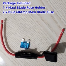 Waterproof 8AWG Gauge In-line Fuse Holder with 2pcs Blue 60Amp Maxi Blade Fuses