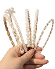 5 PCS Pearl Headbands For Women Non Slip Bow White Headband Hair Accessories