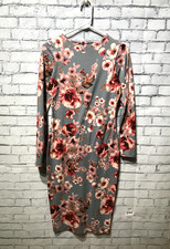 Amore All FY, Women S (Bust 34") Gray Floral long Sleeve Stretch Bodycon Dress