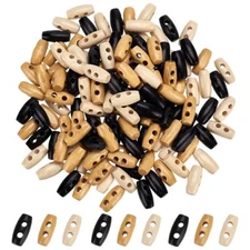 120 Pcs Mini Wooden Toggle Buttons 2 Hole 16mm Tiny Sewing Horn Toggle Button...