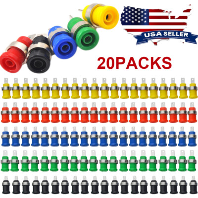 20PC 4mm Banana Plugs Female Jack Socket Plug Wire Connector 5 Colo~ci