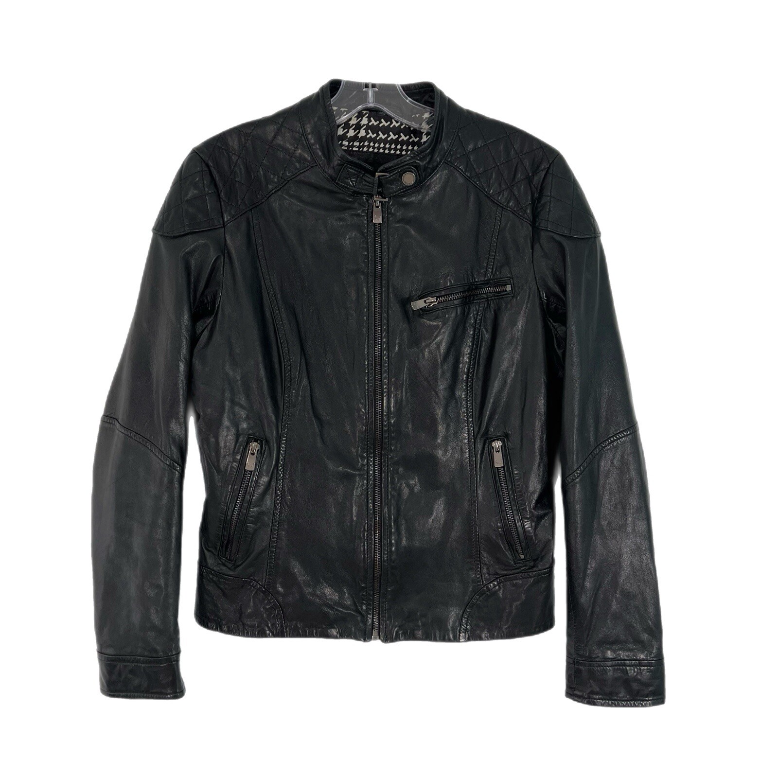 Bod & Christensen Women’s Black Leather Moto Jacket Zippers Size L