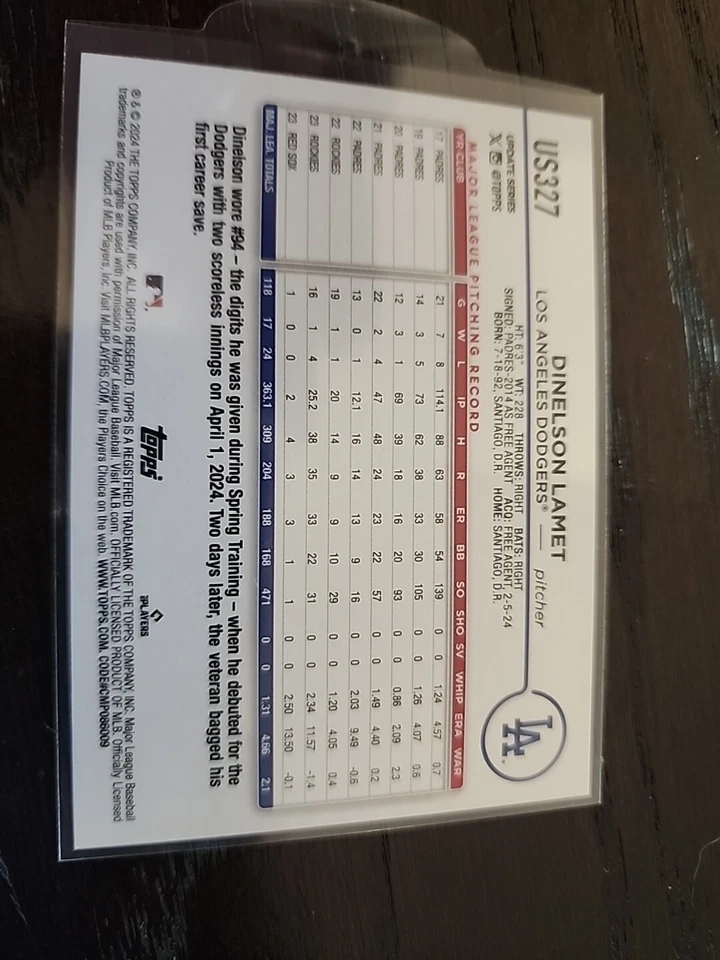 2024 Topps Update Series - Rainbow Foil #US327 Dinelson Lamet - Image 2 of 2