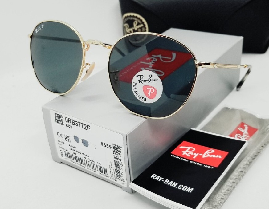 Ray Ban ROB gold/blue POLARIZED RB3772F 001/3R 56 aviator