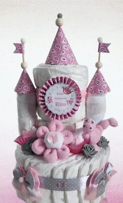 MARKENLOS Windeltorte Windelschloss Mädchen Dino Cupcakes mit Wunschnamen