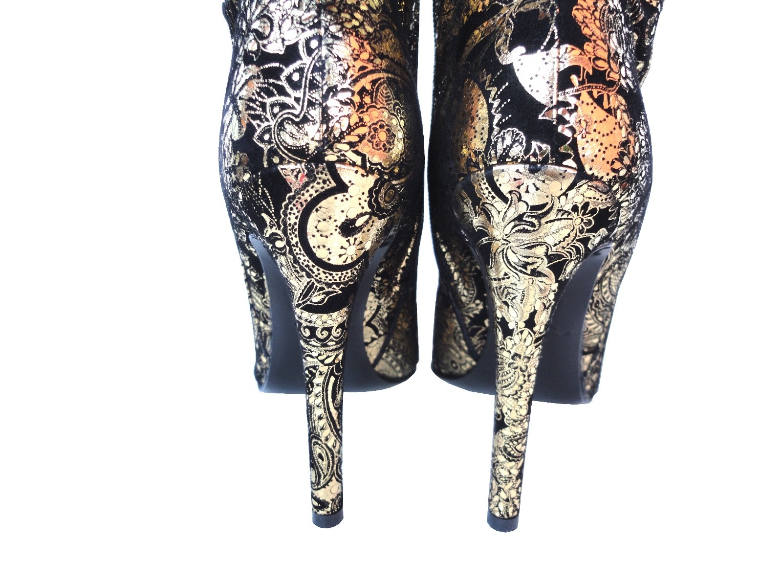 Bottes Sur Mesure Overknee CQ Couture - Cuir Véritable - Talon Aiguille >11cm - Taille EUR 45 - Noir Avec Boucle Dorée