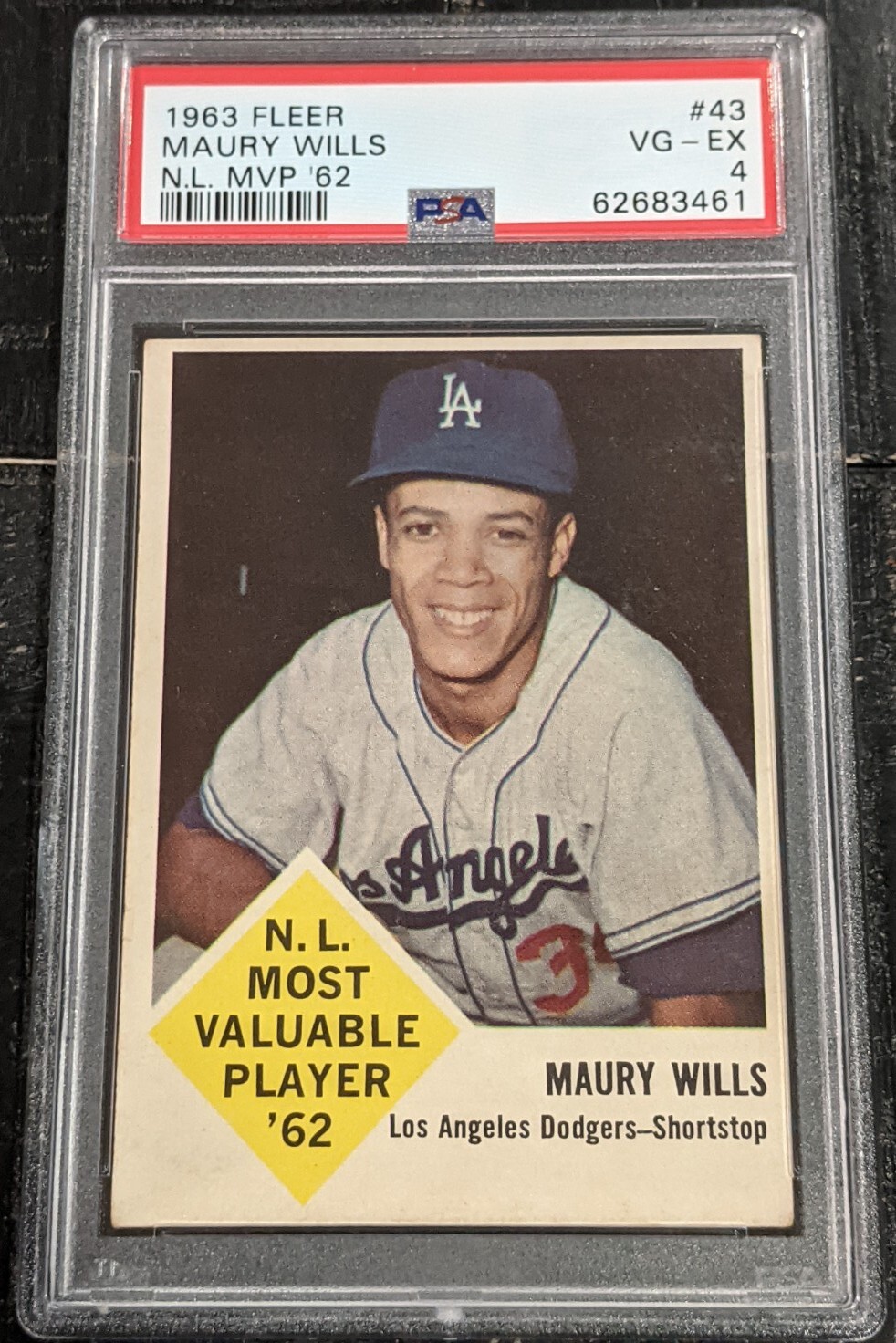 1963 Fleer Maury Wills ROOKIE NL MVP 62 PSA 4 VG-EX #43 Vintage Dodgers RC ~3461