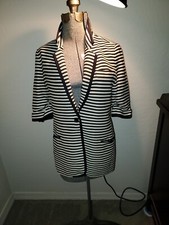 Women's Elizabeth & James Black And Cream 3/4 Ruched Sleeve Blazer Jacket Size 4