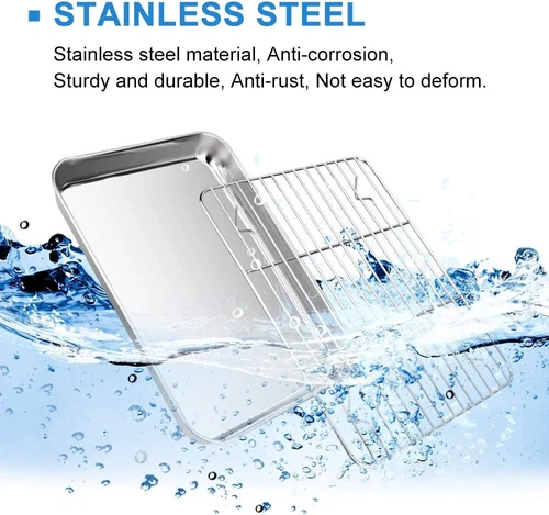 40x30x2.5cm Baking Tray & Rack Set Stainless Steel Oven Pan w/Oil Drain Rack-New - Picture 2 of 12