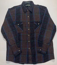 Vintage Levis Wool Blend Brown Plaid Flannel Button Shirt Mens L Sutter Creek