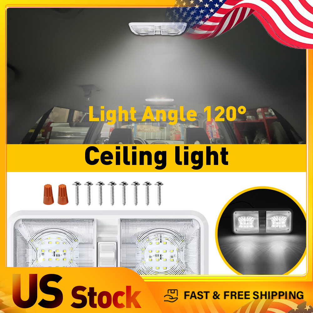 NEW RV LED 12V CLEAR CEILING FIXTURE DOUBLE LIGHT DOME CAMPER FOR TRAILER RV MA