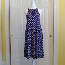 NWOT Loft Blue & White Sleeveless Semi Open Back Sundress, Size Medium