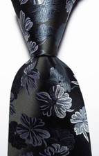 New Classic Floral Black Gray White JACQUARD WOVEN Silk Men's Tie Necktie