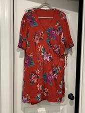 Old Navy Red Floral Wrap Dress Womens XXL Tie Half Sleeve Lined Summer Tropical