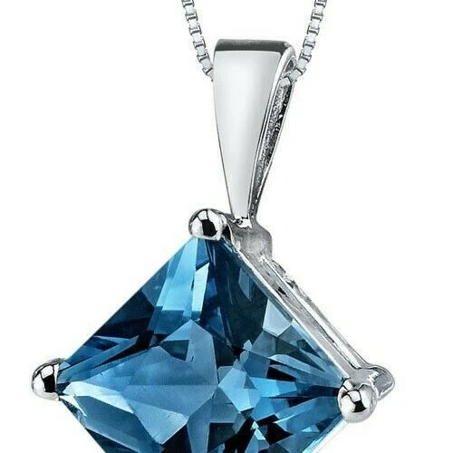 Colgante de topacio azul Londres de 3,00 quilates corte princesa oro blanco 14 kt Foto 3 de 4