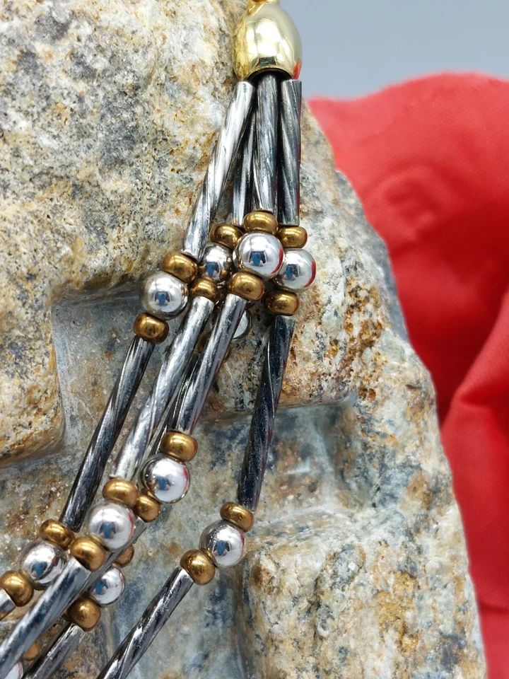 Brazalete Napier 5 Hilos Firmado Tonos Plata y Oro Barras y Espaciadores de Bolas 7" Foto 4 de 4