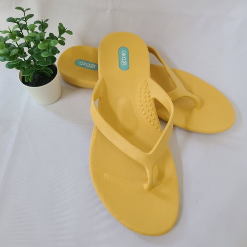 NEU OKA B OKABASHI Flip Flops Sandalen Größe US 8 gelb bequem 3/4"-Absatz USA