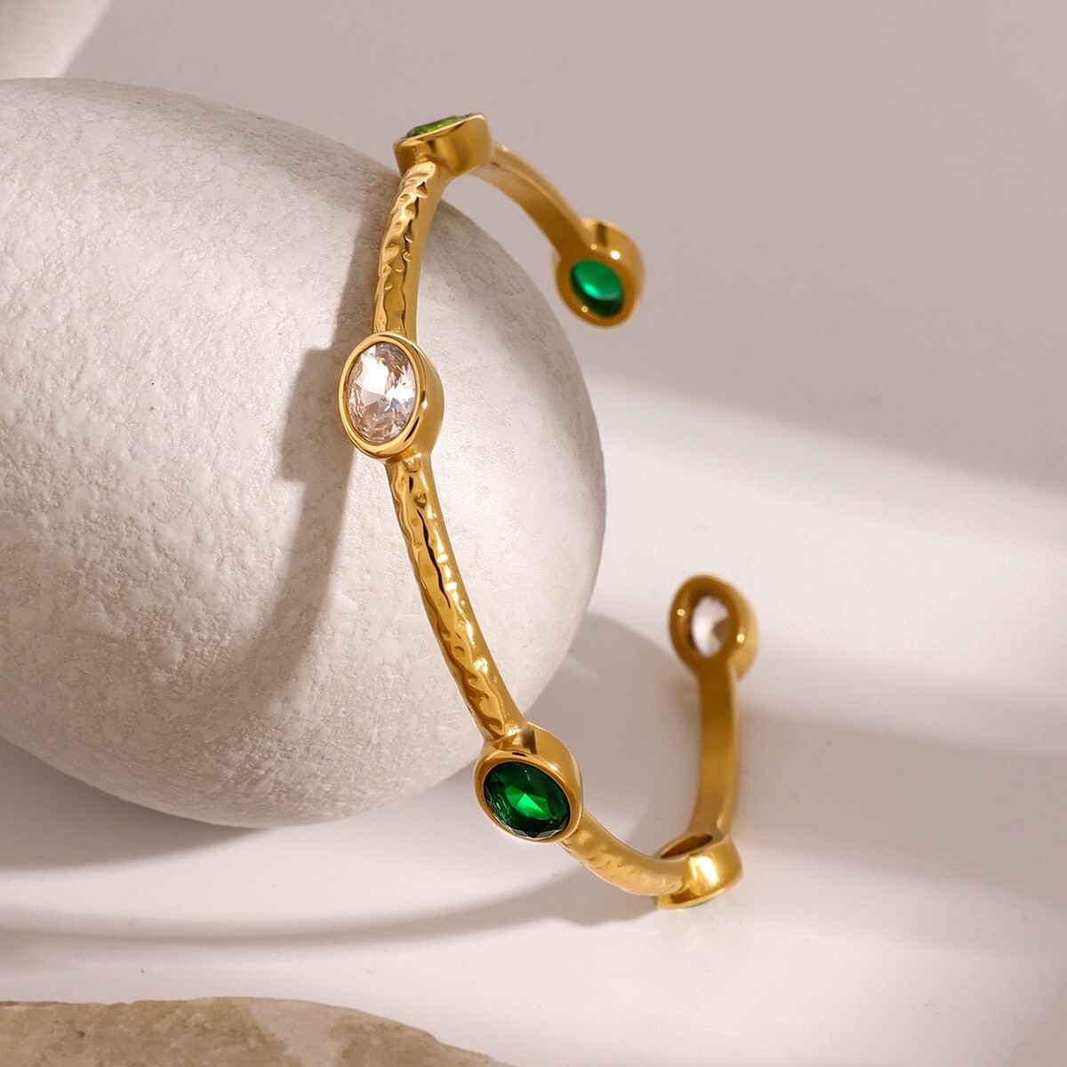 New 18K Gold Plated and Green  Open Bangle Bracelet #C40 Gorgeous Enameled Tiffany & Co. Bangle Bracelet 18K Yellow Gold main image 4