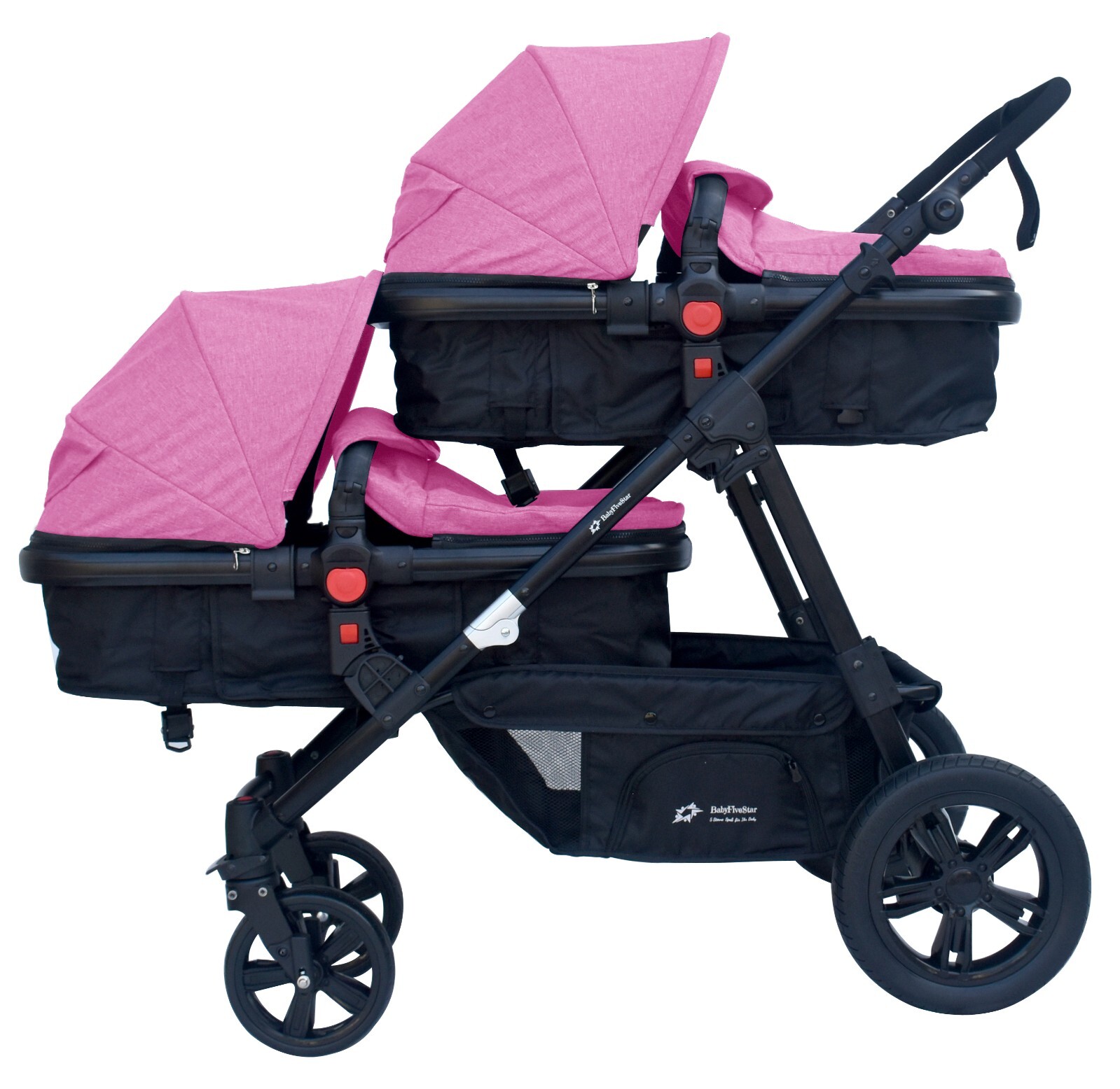 PASSEGGINO DOPPIO/GEMELLARE 2in1 NERO E ROSA PER DUE BAMBINI FRATELLI STROLLER foto 2