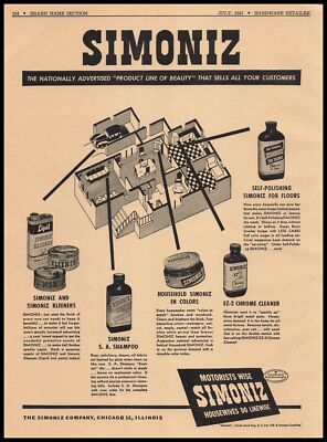 #ad 1947 Simoniz Company Chicago Illinois Kleeners Shampoo amp; Polish Vintage Print Ad $8.73