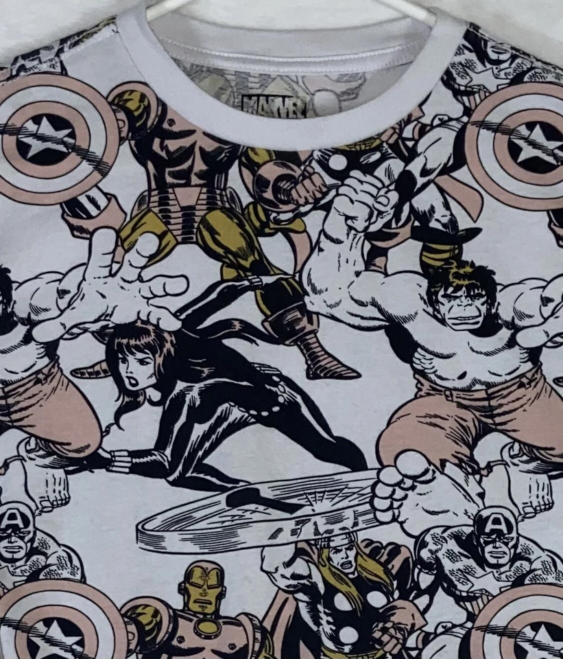 Marvel Avengers Iron Man Hulk Comics AOP Print T Shirt Boys Size Large L (14) - Image 2 of 4