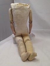 Antique 22" Leather Doll Body w/Bisque Hands Broken Fingers, Rips Germany c1890