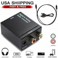 Digital Optical Coax to Analog RCA L/R Audio Converter Adapter with Fiber Cable