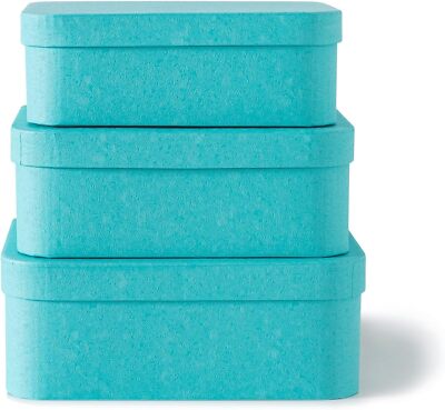 Set of 3 Textured Blue Boxes with Rounded Edges - Decorative Cardboard Boxes ...