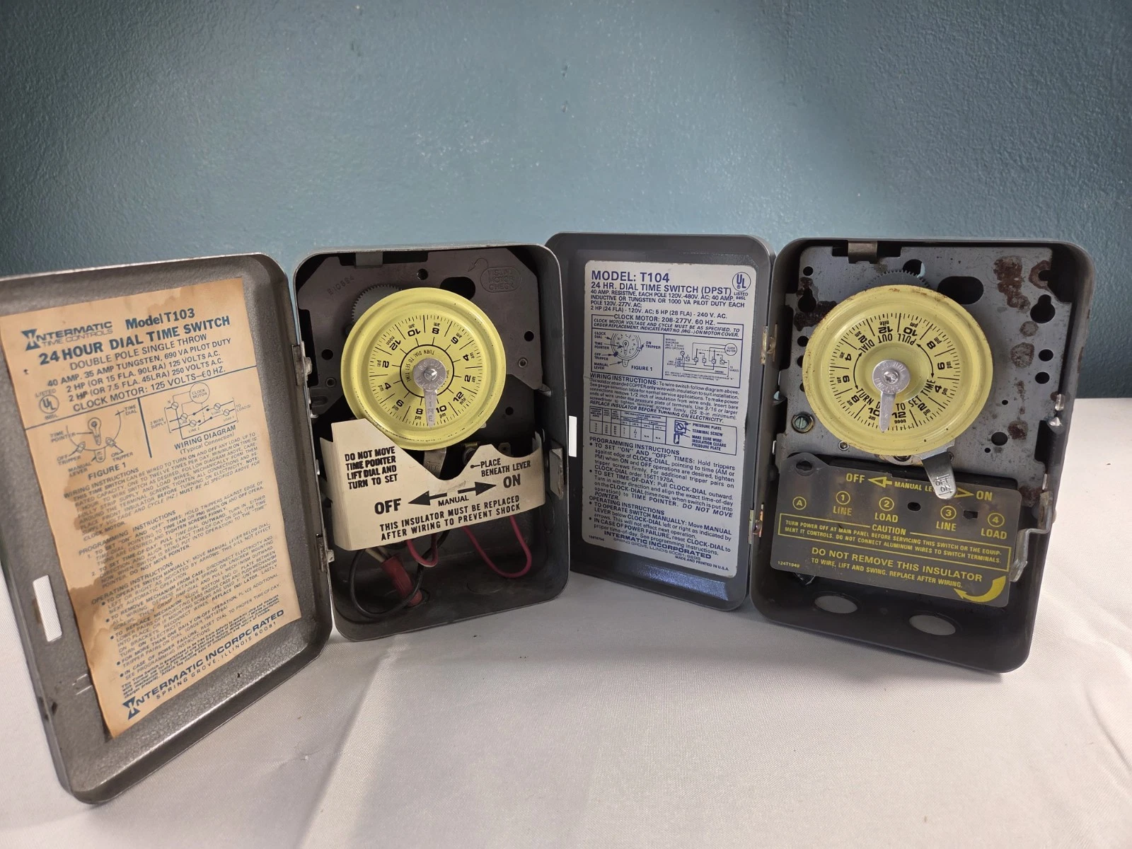 Lot of 2 Intermatic Mechanical Time Switches T103 (120V) & T104 (240V) 40A DPST
