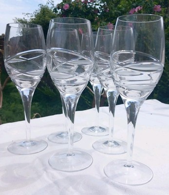 6 x schwere Kristall große Weingläser geschliffen Swirl Design Jaspis Conran Stil