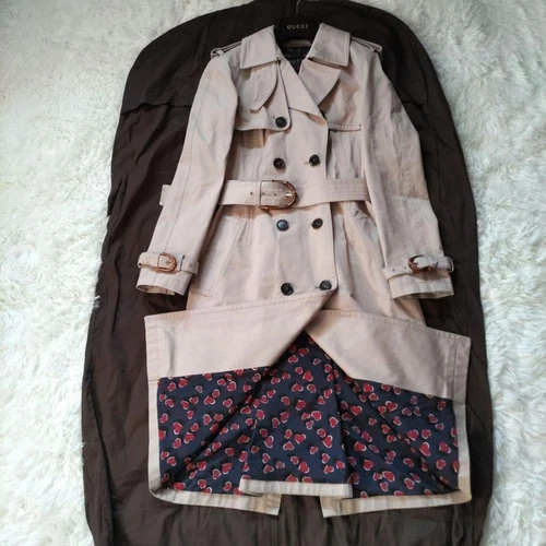 GUCCI Trench Coat Flora Bambù Cintura Fodera Cuore Buone Condizioni M